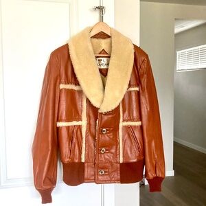 Vintage 🤎 1970’s Men’s Leather Aviator Jacket Sherpa Cowboy Coat Men Western
